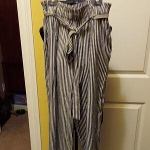 Easel Black and White Striped Tie-Front Pants